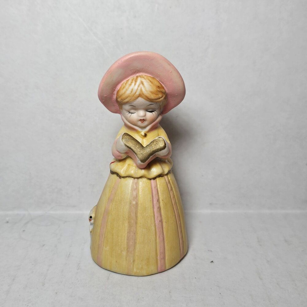 Vintage Jasco Merri Bells Girl Figurine Bisque Porcelain 1978 Christmas Decor